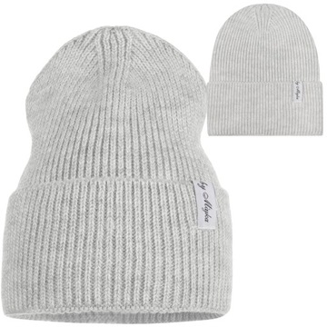 CZAPKA DAMSKA KOBIECA BEANIE JESIENNA ZIMOWA SZARY SZAROŚĆ