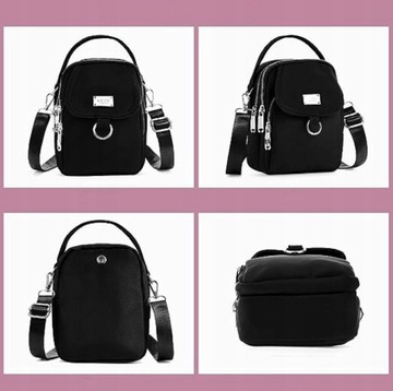 Kopertówka Torebka na telefon ramię portfel Damska czarna mała pasek Torba