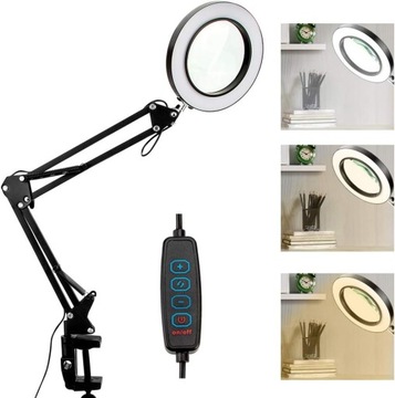 Lampka Biurkowa Kreślarska LED 8x Lupa Szkolna stołowa