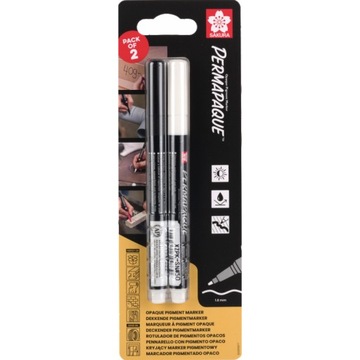 Marker Permapaque z cienką końcówką czarny + biały Sakura BLXZPKSN2A
