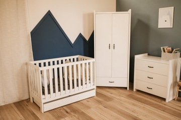 ŁÓŻECZKO Dziecięce Drewniane 120x60 Białe AMELIA II + Materac + Przewijak