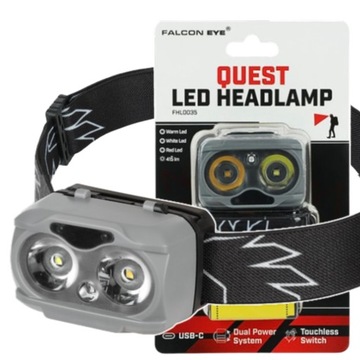 LATARKA CZOŁOWA QUEST 415LM FALCON EYE 3xAAA USB-C CZOŁÓWKA MACTRONIC