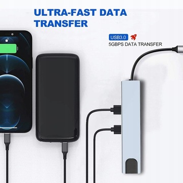 АДАПТЕР-концентратор 8-в-1 USB-C 87 Вт PD 4K HDMI SD/TF RJ45