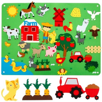 38*TABLICA MATA EDUKACYJNA Z FILCU PLANSZA DLA DZIECI ZWIERZĄTKA MONTESSORI