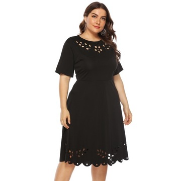 ELEGANCKA SUKIENKA PLUS SIZE AŻUROWA KRÓTKI RĘKAW