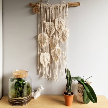 ловец снов бежевый макраме украшение листья перья