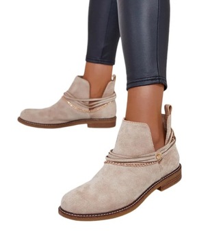 BEŻOWE BUTY DAMSKIE BOTKI RIZOR 40