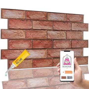 Panel Ścienny 3D Cegła LOFT Dekoracyjny PVC BoHome Czerwony Kamień 96x48