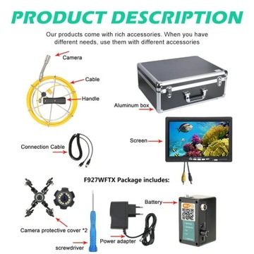 Беспроводной видеорегистратор, 7-дюймовая Wi-Fi камера IP68, 22 мм HD, 1000 ТВЛ, передатчик 30 м, 512 Гц