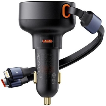 BASEUS ładowarka samochodowa Enjoyment Pro 60W Typ-C + zwijany kabel 2w1 (