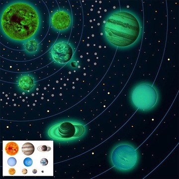 Glow in the Dark Wall Stickers Wall 9pcs Planets L