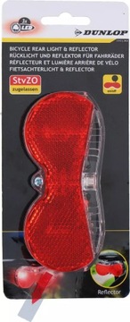 ВЕЛОСИПЕДНАЯ ФОНАРЬ задняя, ​​светодиодная, на батарейках, отражатель, DUNLOP