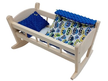 KOŁYSKA DLA LALEK DREWNIANA + POŚCIEL