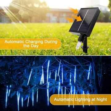 Solarne lampki deszczowe z deszczem meteorów, 30 cm, 10 rurek, 240 diod LED