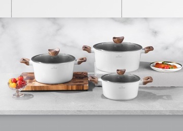 ГОРШКИ С ГРАНИТНЫМ ПОКРЫТИЕМ, 6 ЭЛЕМЕНТОВ. БЕЛАЯ ЛИЛЛИЯ