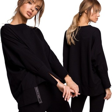 DAMSKA MODNA BLUZA CIEPŁA OVERSIZE BEZ KAPTURA CZARNA 40/42 L/XL