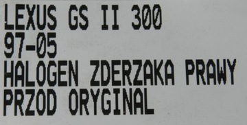 HALOGEN PRAVÝ PŘEDNÍ LEXUS GS II 97-05 ORIGINÁLNÍ