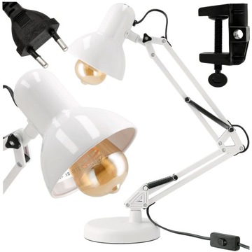 Lampka Biurkowa Kreślarska LED Z Uchwytem Regulowana + Długi Kabel Biała
