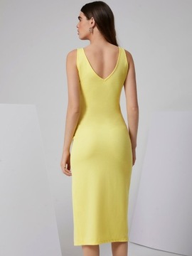 Sukienka midi sexy obcisła z rozcięciem żółta M 38