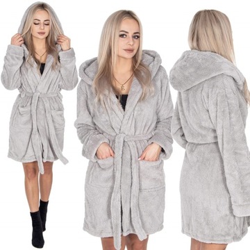 ЖЕНСКИЙ ХАЛАТ ИЗ ПУШИСТОГО ФЛИСА С КАПЮШОНОМ, размер R.L/XL, МЯГКИЙ, ПЛОТНЫЙ, ДЛИННЫЙ