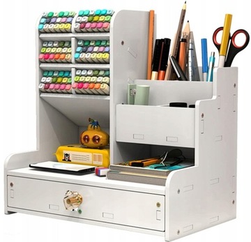 STYLOWY DREWNIANY ORGANIZER BIURKO WIELOFUNKCYJNY