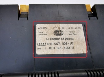 AUDI A3 8L PANEL KLIMATIZACE 8L0820043M