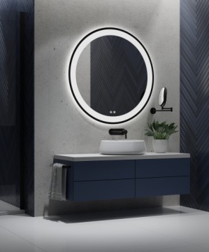 КРУГЛОЕ СВЕТОДИОДНОЕ ЗЕРКАЛО В ЧЕРНОЙ РАМКЕ 80СМ МЕГА ЯРКОЕ