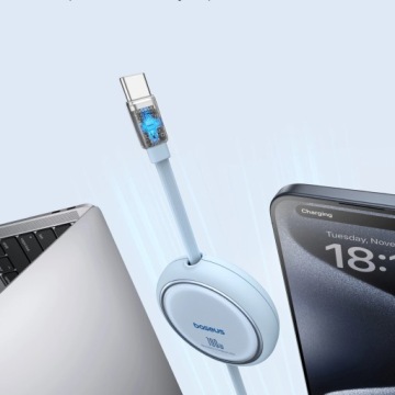Кабель Baseus USB-C Type C, 100 Вт, 1 м, выдвижной, втягивающийся, синий, голубой