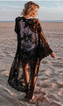 KORONKOWE PAREO DŁUGA NARZUTKA NA STRÓJ PLAŻE BOHO