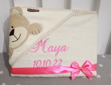Чехол Мишка Бежевый 75х75 см ХЛОПОК + имя ВЫШИВКА