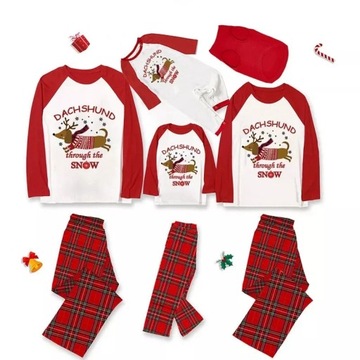 PIŻAMA Bożonarodzeniowy pasujący piżamy dla całej rodziny czerwony jamnik p