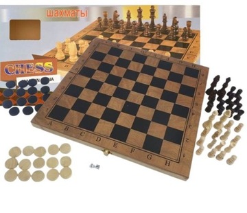 SZACHY DREWNIANE WARCABY ZESTAW 3W1 SKŁADANE 24Cm