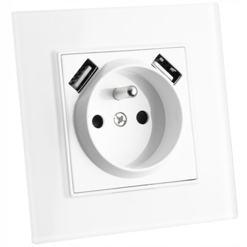 GNIAZDKO SZKLANE 2 x USB Białe Kontakt ODLEW FI60