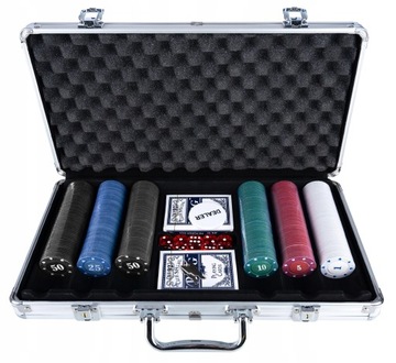 Poker ZESTAW DO POKERA 300 ŻETONÓW 2 TALIE 5 KOŚCI