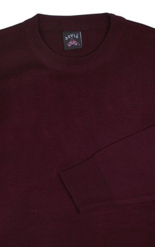 Męski Sweter z Wełną -Devir -U-neck - Bordo - XL