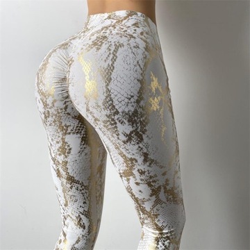 Legginsy damskie z nadrukiem, push up modelujące, siłownia, Fitness M