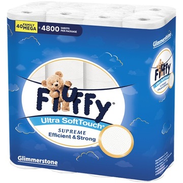 BIAŁY PAPIER TOALETOWY FLUFFY 3 WARSTWY 40 ROLEK ULTRA MIĘKKI 4800 LISTKÓW