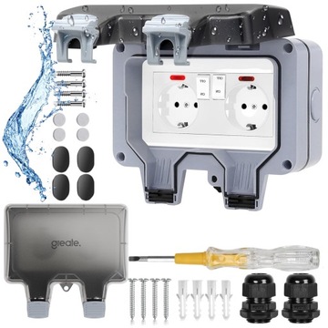 PODWÓJNE GNIAZDKO IP66 OGRODOWE ZEWNĘTRZNE WODOSZCZELNE GNIAZDO