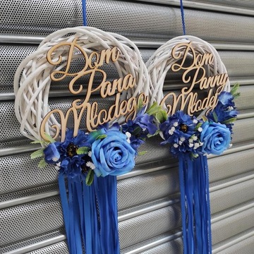 Дверной венок Дом невесты 25 см синий декор