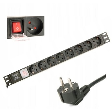 Listwa zasilająca RACK PDU 8x Schuko,1U, 16A 3m