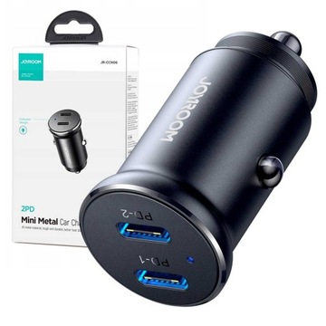 JOYROOM MINI ŁADOWARKA SAMOCHODOWA 30W 2x USB-C PD METALOWA
