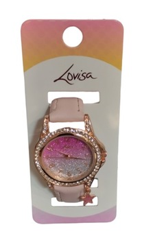 Damski zegarek Lovisa, różowy z zawieszką