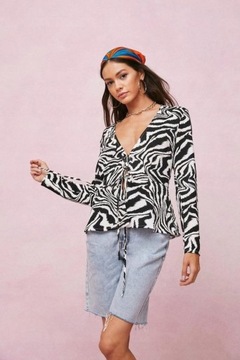 Nasty Gal jyn KOPERTOWA PRINT BLUZKA ZEBRA XXS