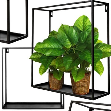 KWIETNIK WISZACY METALOWY LOFT NA SCIANE DUŻA PÓŁKA WISZĄCA CZARNA 50 CM