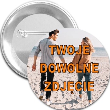 PRZYPINKA FOTOPRZYPINKA 59mm Z TWOIM WŁASNYM ZDJĘCIEM NADRUKIEM LOGO 50szt