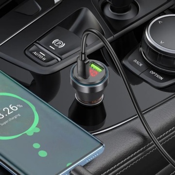 Автомобильное зарядное устройство HOCO USB A + Type C с дисплеем + кабель Type C – L