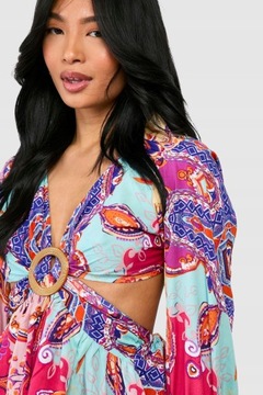 Boohoo NG8 hzl MINI SUKIENKA PAISLEY PRINT DŁUGI RĘKAW WYCIĘCIA XXL