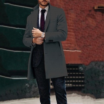 Wełniany tweedowy płaszcz męski tweed z nadrukiem