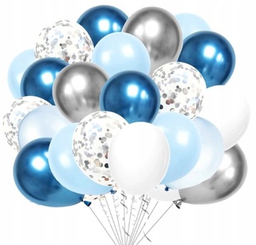 Balony Blue srebrne 60szt Ślub Bal zestaw komunia konfetti Wesele Urodziny