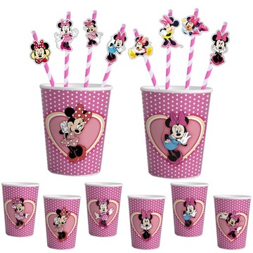 ZESTAW KUBKI + SŁOMKI URODZINOWE - MYSZKA MINNIE MINI PRZYJĘCIE